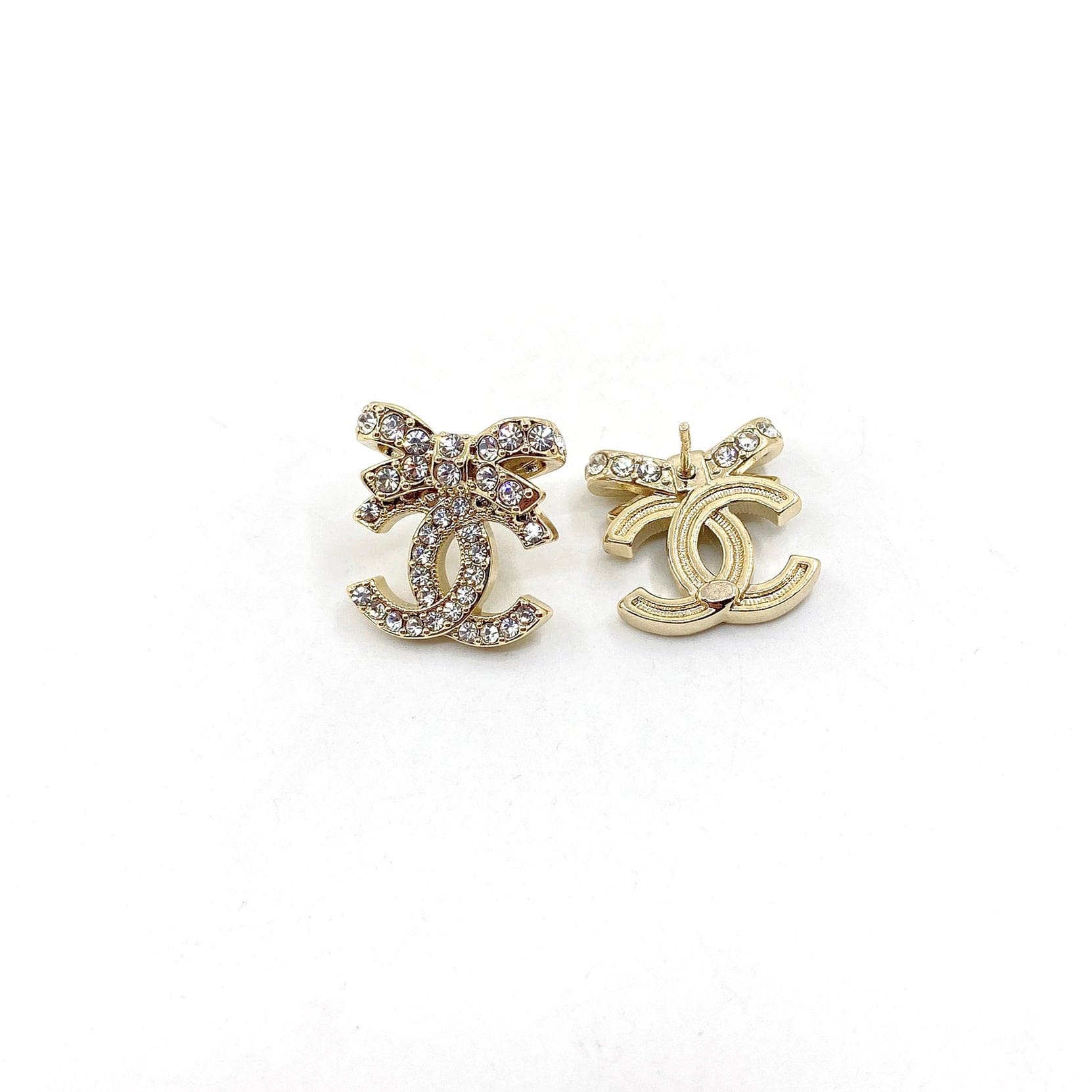 18K  Chanel Strass Bow Stud Earrings