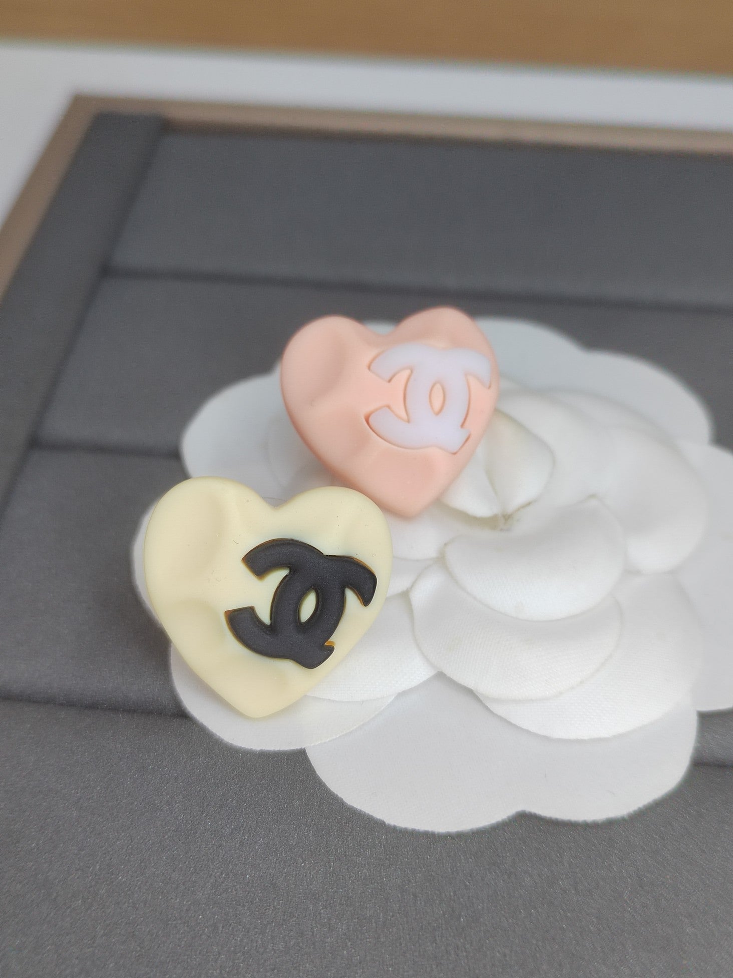 18K  Chanel Pink & Yellow Resin Earrings
