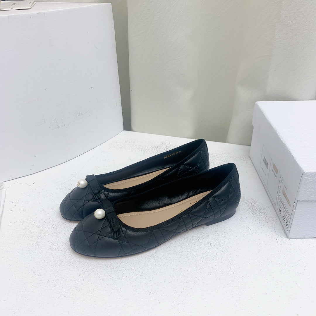 DIOR CD BALLET FLAT BLACK MOP FRONT