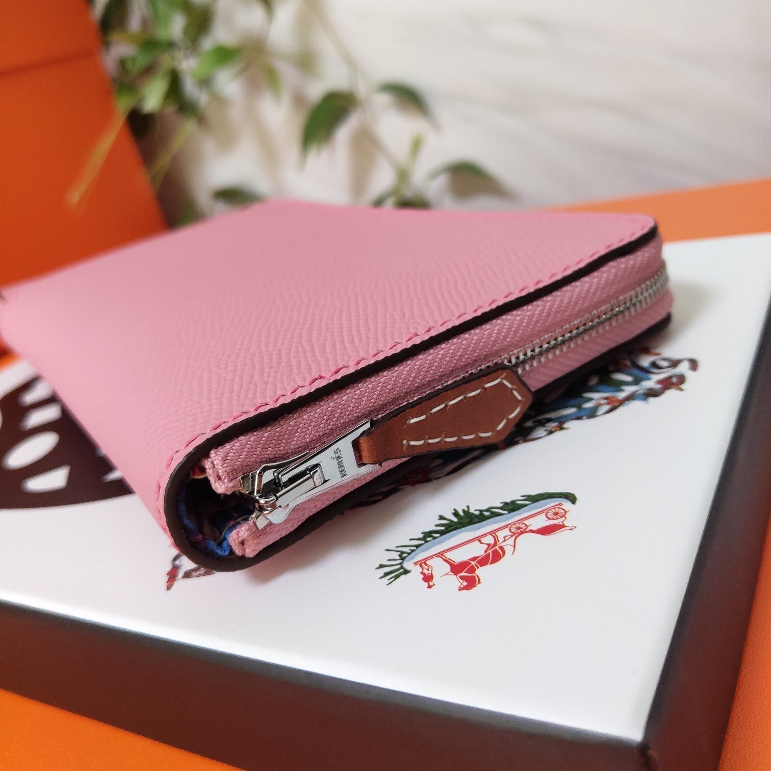 HERMES Zipper Wallet 20 Light Pink Epsom