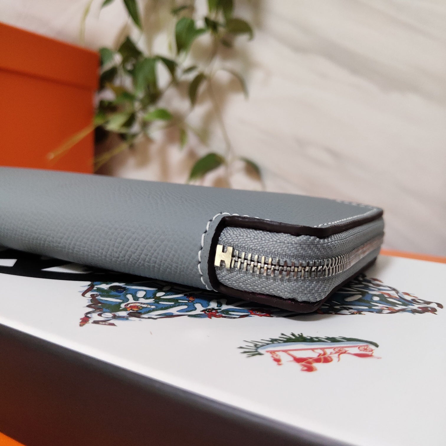 HERMES Zipper Wallet 20 Grey Epsom