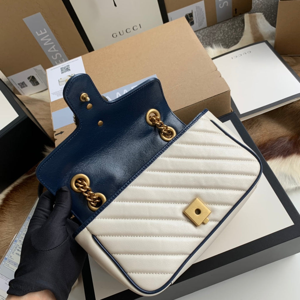 GUCCI MARMONT 22 HANDBAG IN WHITE CALFSKIN