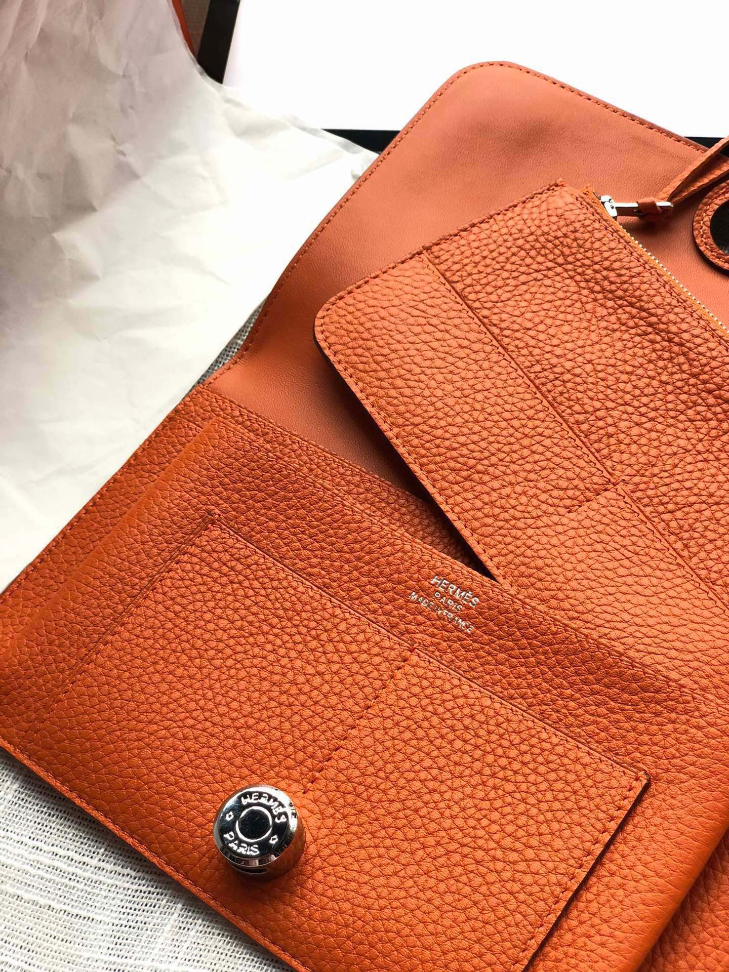 HERMES Dogon Wallet 20 Orange Togo Shw