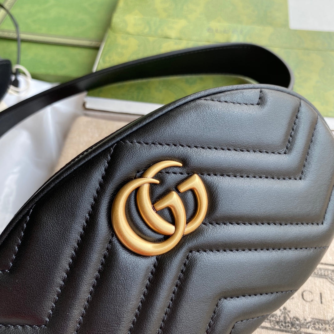 GUCCI MARMONT BELT BAG 18 IN BLACK CALFSKIN