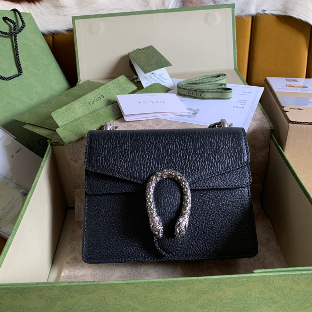 GUCCI DYONYSUS SHOULDER BAG 20 IN BLACK CALFSKIN SILVER HARDWARE
