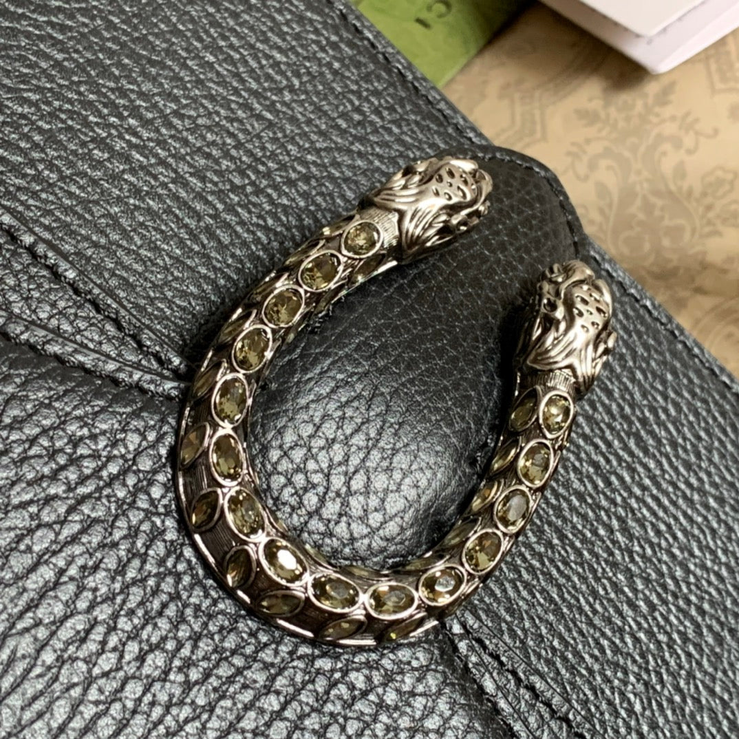 GUCCI DYONYSUS SHOULDER BAG 20 IN BLACK CALFSKIN SILVER HARDWARE