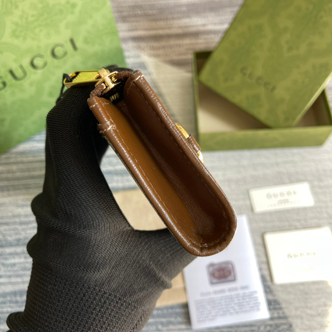 GUCCI HORSEBIT 1955 MINI 11 WALLET BEIGE AND EBONY CANVAS