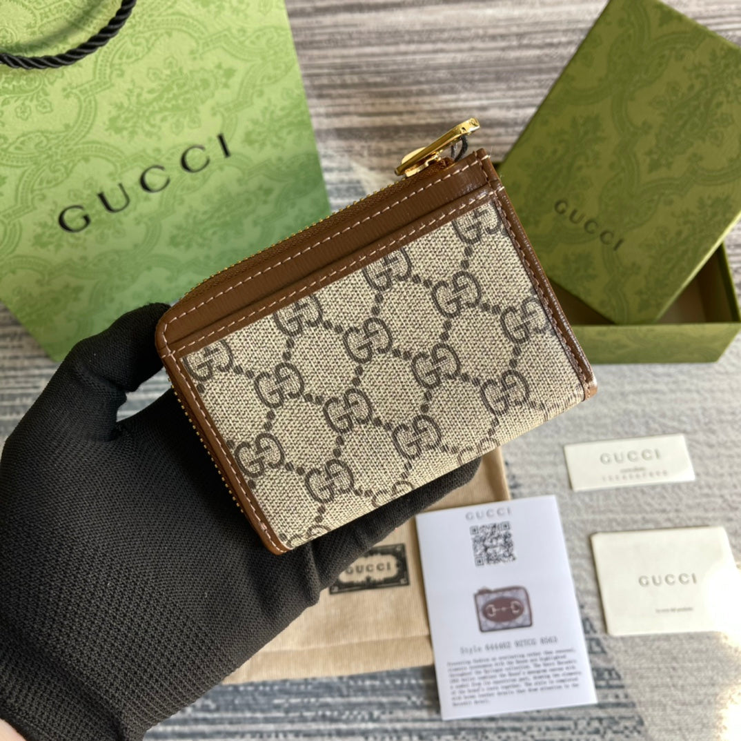 GUCCI HORSEBIT 1955 MINI 11 WALLET BEIGE AND EBONY CANVAS