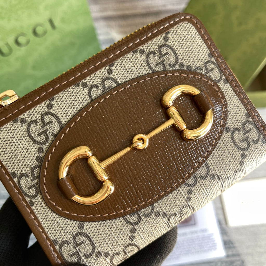 GUCCI HORSEBIT 1955 MINI 11 WALLET BEIGE AND EBONY CANVAS