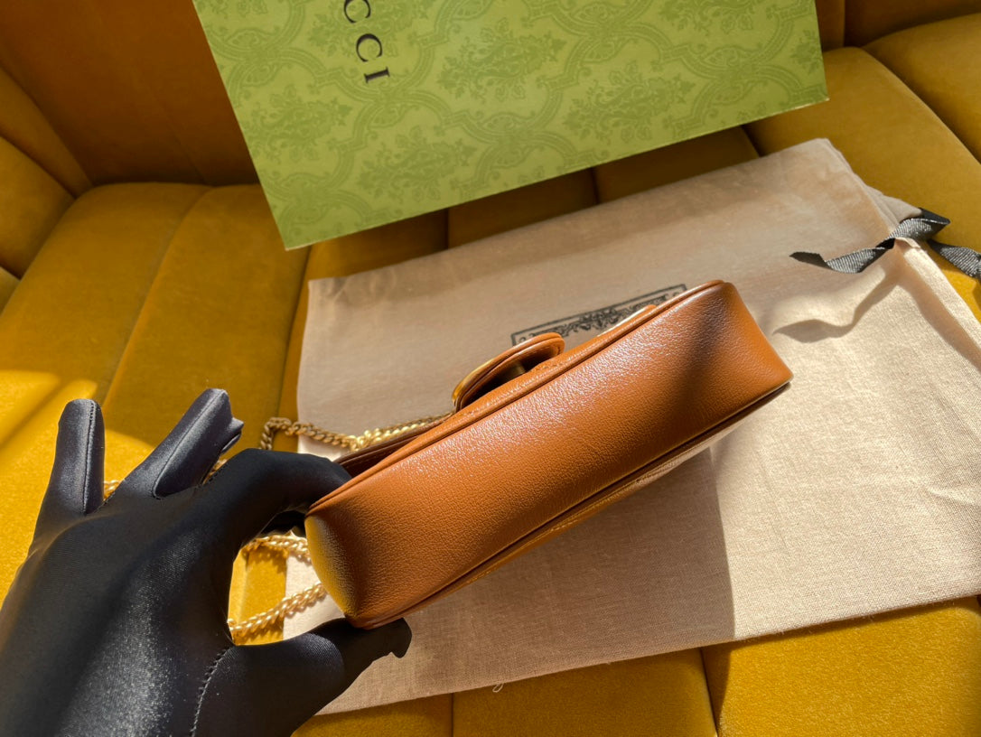 GUCCI MARMONT MINI 16 BAG IN CINNAMON BROWN CALFSKIN