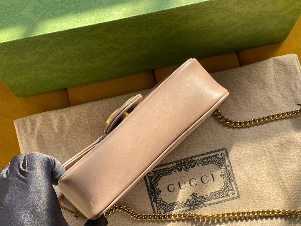 GUCCI MARMONT MINI 16 BAG IN BEIGE CALFSKIN