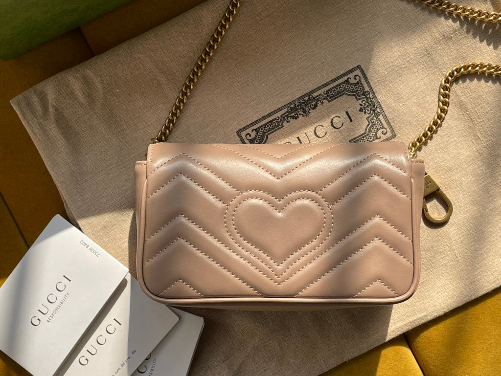 GUCCI MARMONT MINI 16 BAG IN BEIGE CALFSKIN