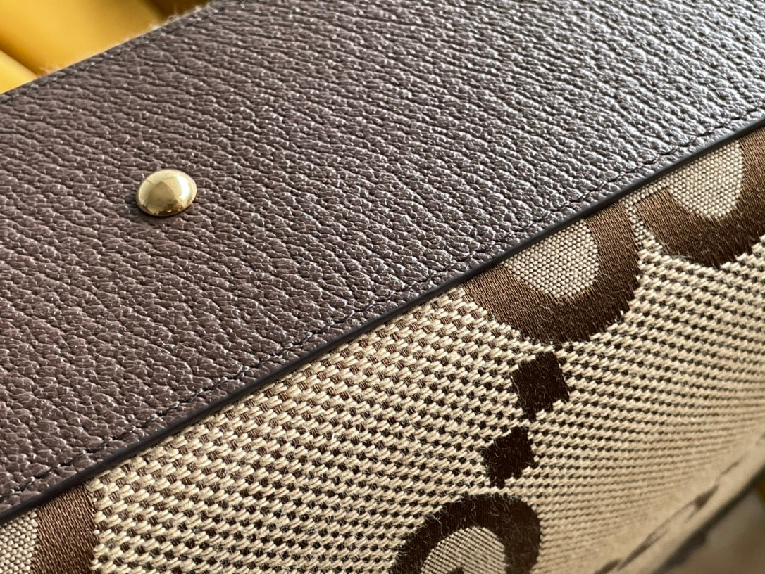 GUCCI DIANA 27 MINI TOTE BAG IN BEIGE CANVAS AND BROWN CALFSKIN