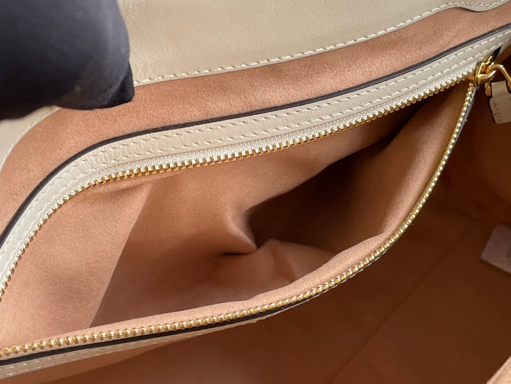 GUCCI PADLOCK LARGE 35 SHOULDER BAG BEIGE CANVAS AND WHITE CALFSKIN