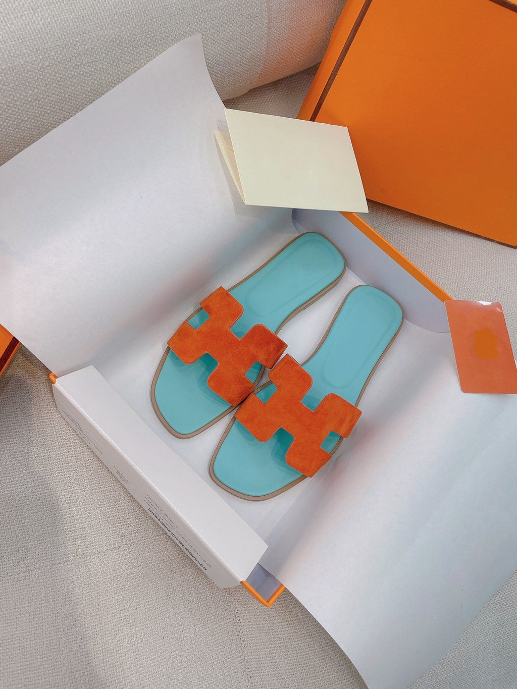 HERMES 0ran Sandal Tifany/Orange Suede