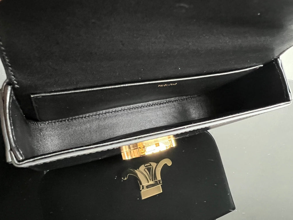 CELINE TRIPHOME 20 BLACK COWHIDE LEATHER CHAIN STRAP BAG