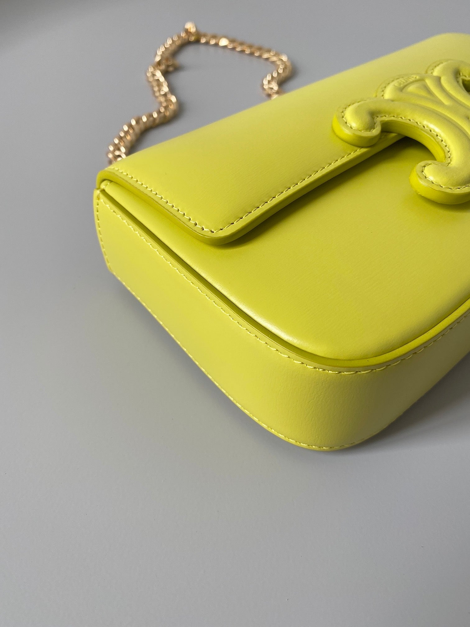 CELINE 20 CHAIN EMBOSSED ARMPIT BAG CHARTREUSE YELLOW CALFSKIN