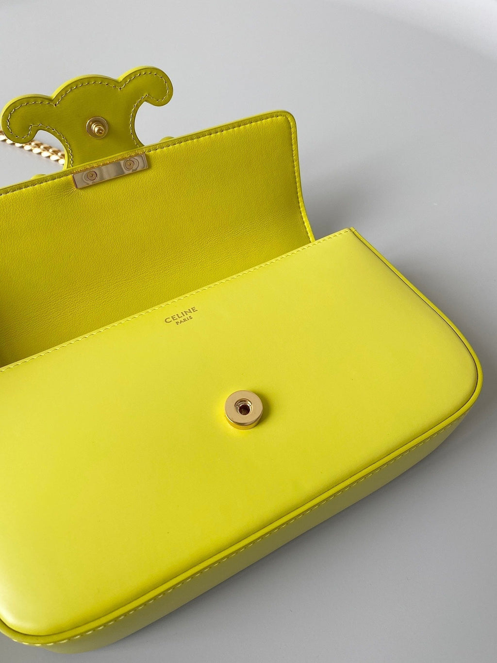 CELINE 20 CHAIN EMBOSSED ARMPIT BAG CHARTREUSE YELLOW CALFSKIN