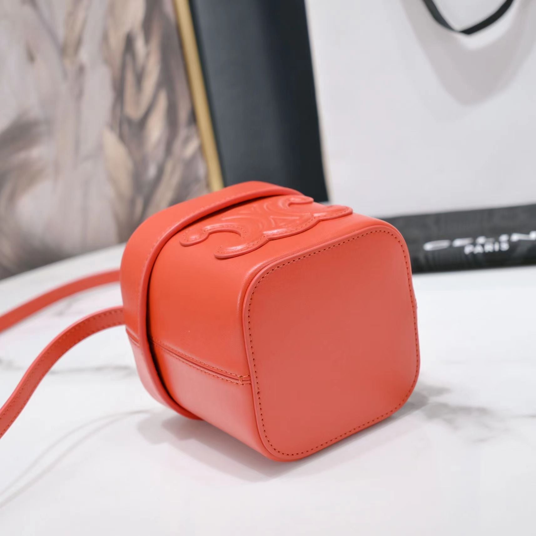 CELINE SQUARE BOX CROSSBODY BAG 11 FIRE ORANGE CALFSKIN