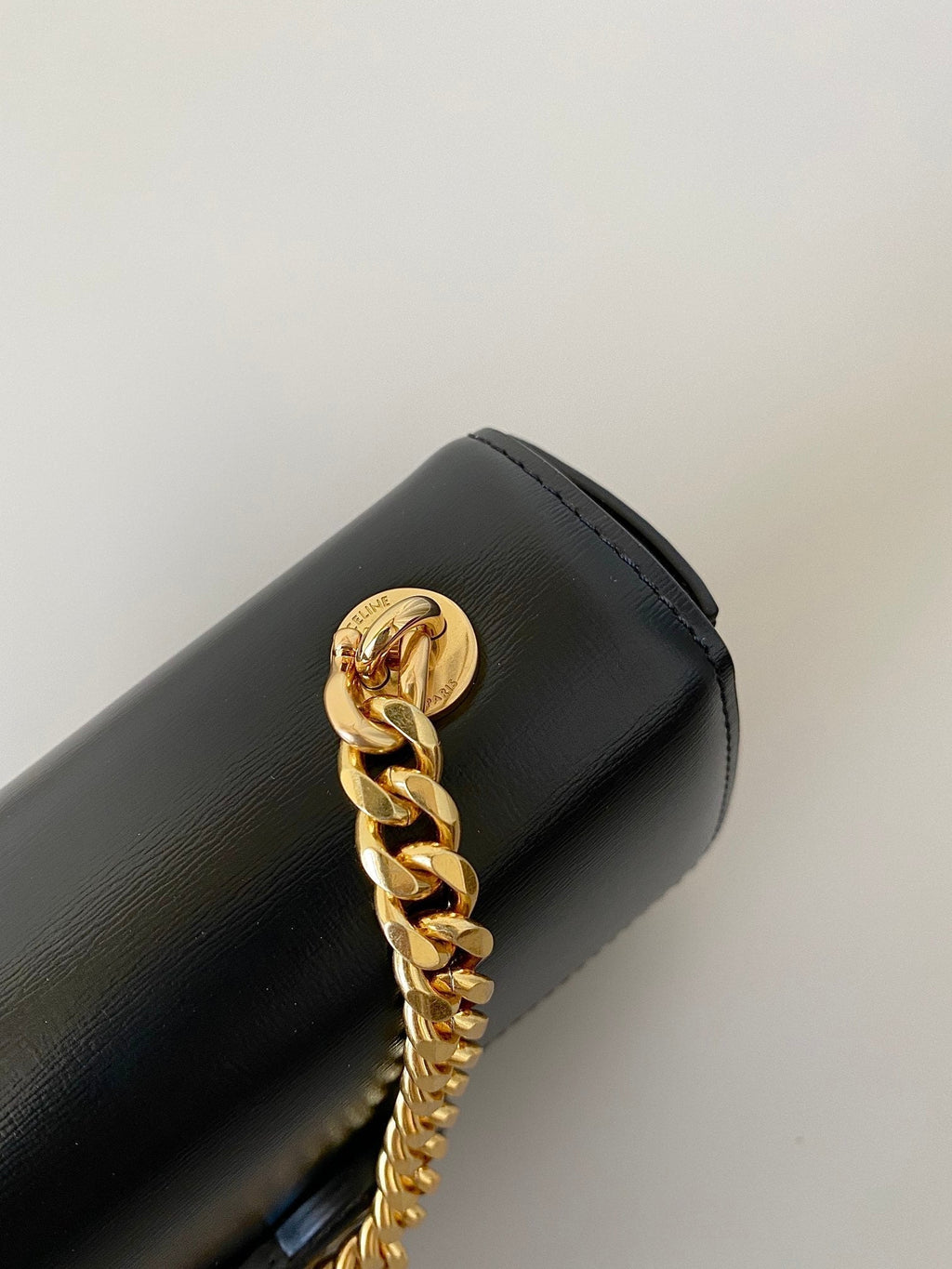 CELINE 20 CHAIN EMBOSSED ARMPIT BAG BLACK CALFSKIN