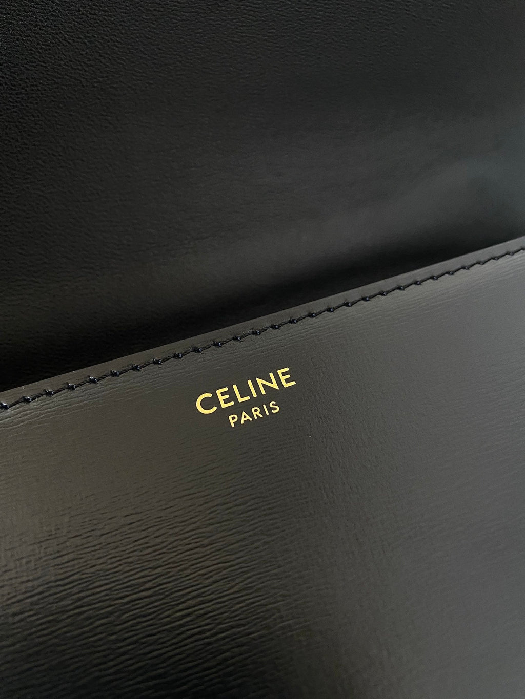 CELINE 20 CHAIN EMBOSSED ARMPIT BAG BLACK CALFSKIN