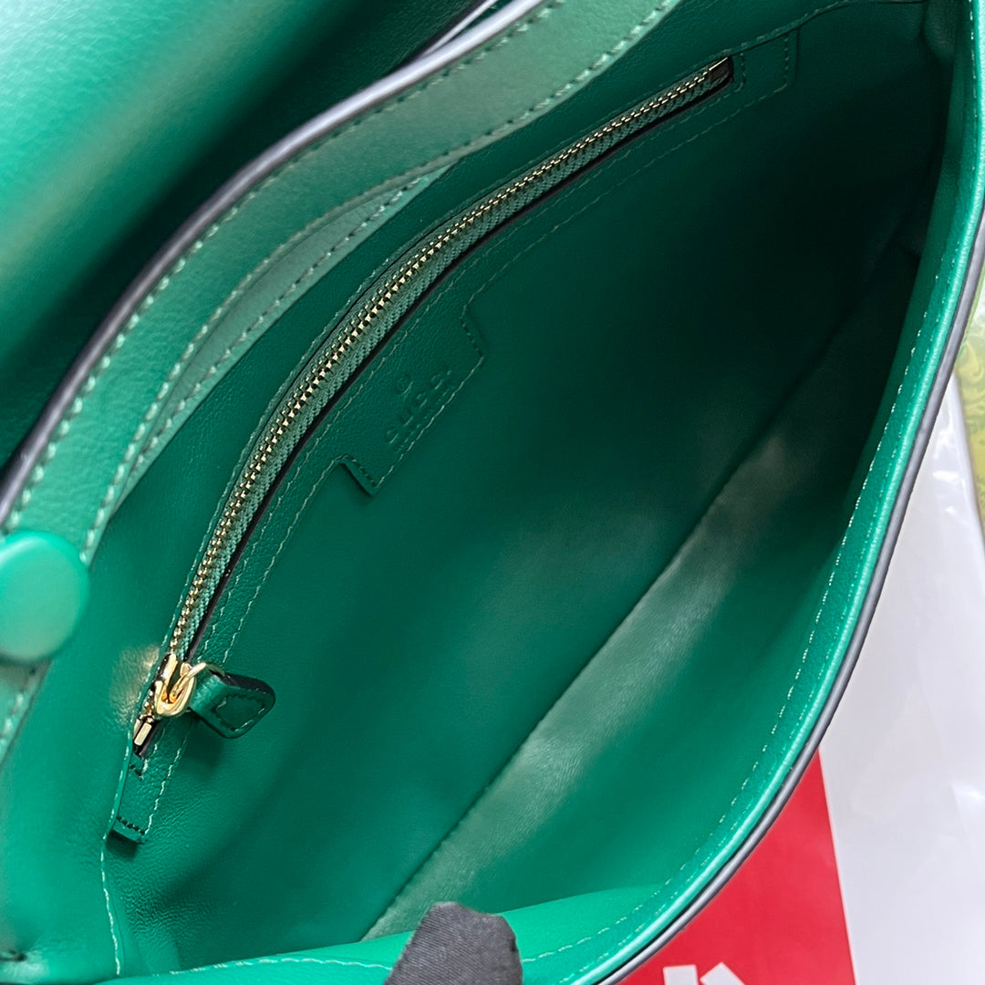 GUCCI BLONDIE SHOULDER BAG 28 IN CASTLETON GREEN LAMBSKIN GOLD HARDWARE