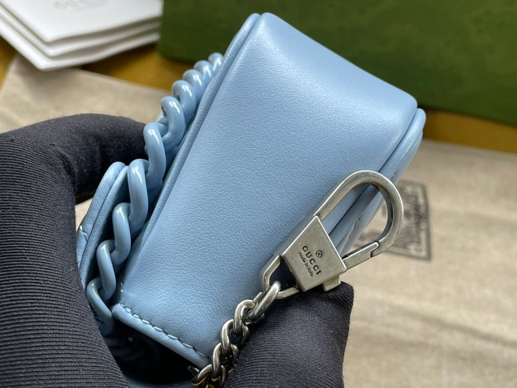 GUCCI MARMONT MINI HANDBAG 16 IN BLUE PASTEL CALFSKIN