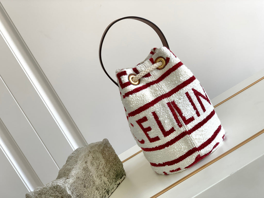 CELINE TRIPHOME 19 EMBROIDERED FABRIC WHITE RED