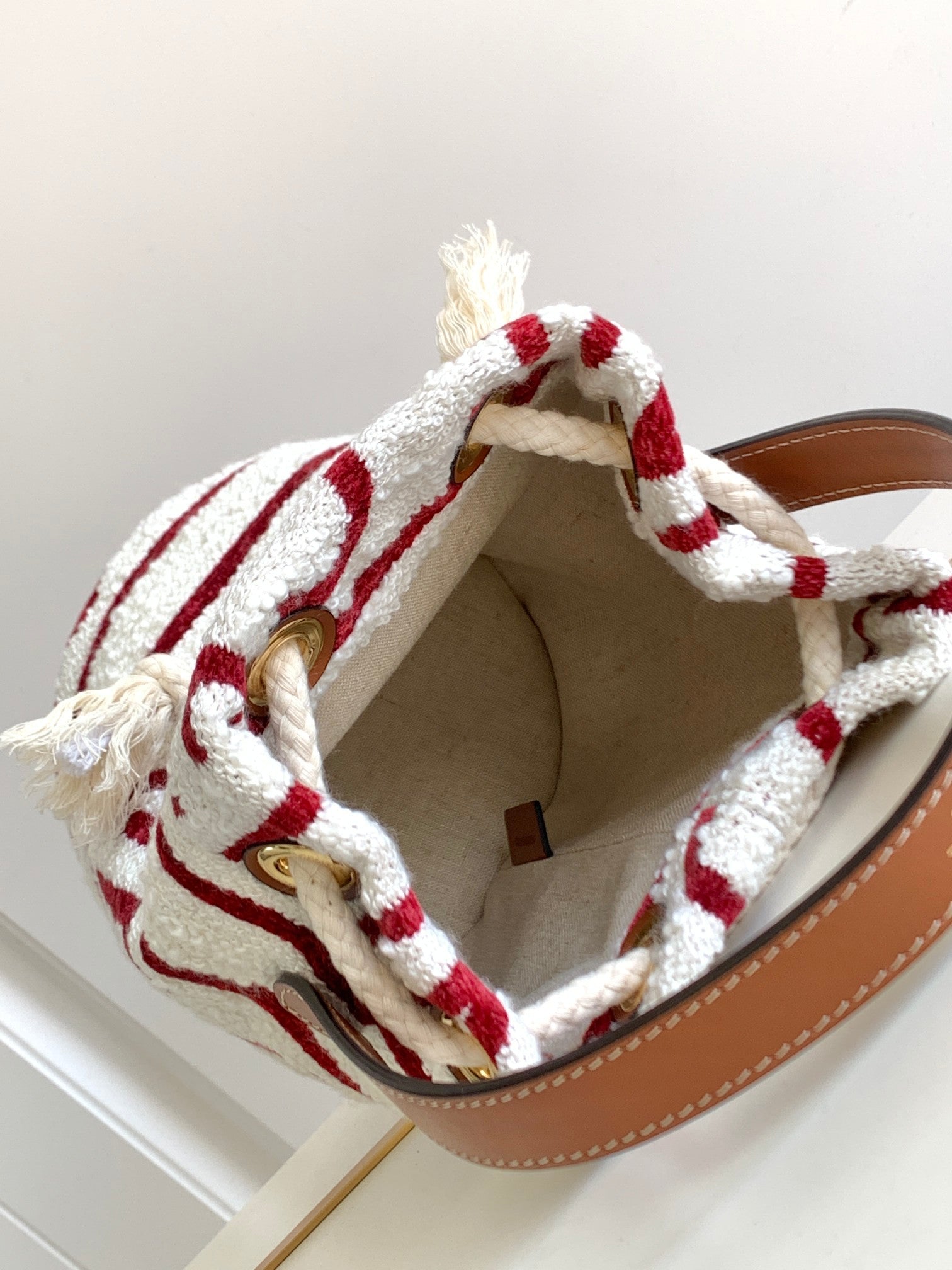CELINE TRIPHOME 19 EMBROIDERED FABRIC WHITE RED