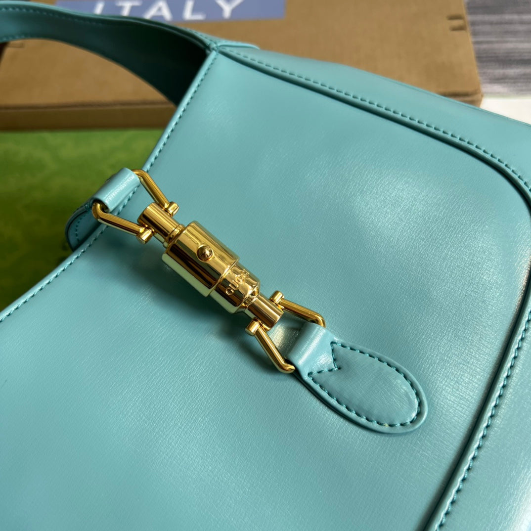 GUCCI JACKIE SMALL 28 SHOULDER BAG IN BLUE PASTEL CALFSKIN