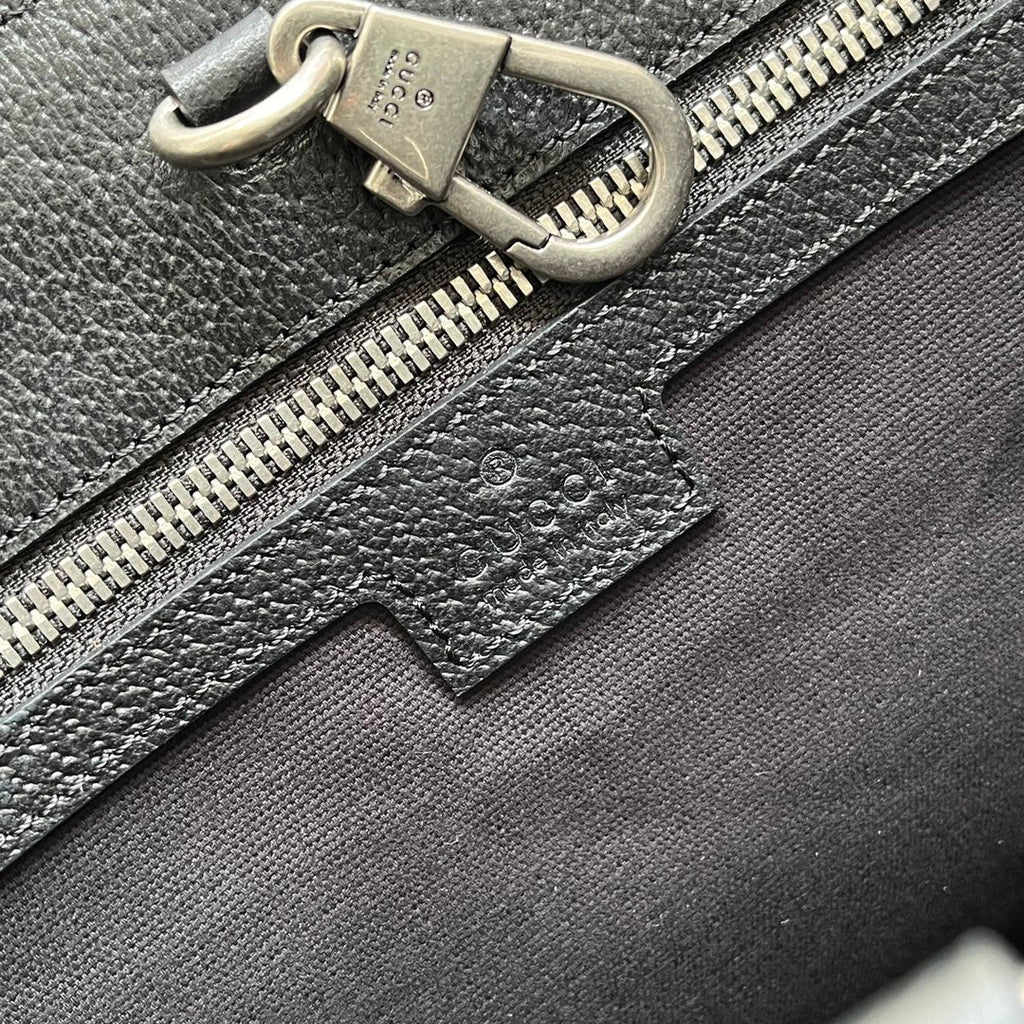 GUCCI TIGER PRINT MEDIUM TOTE BAG 38 IN BLACK CANVAS AND LEATHER TRIM