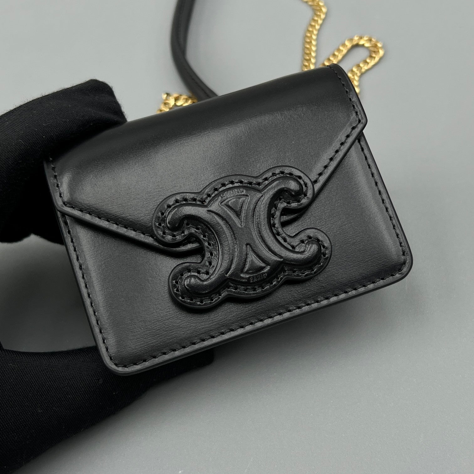 CELINE CUIR TRIPHOME 11 BLACK CALFSKIN