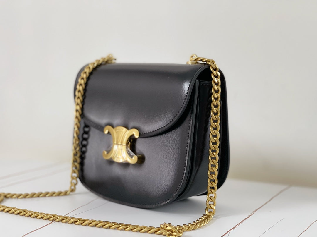 CELINE TRIPHOME 19 SADDLE BAG BLACK CALFSKIN