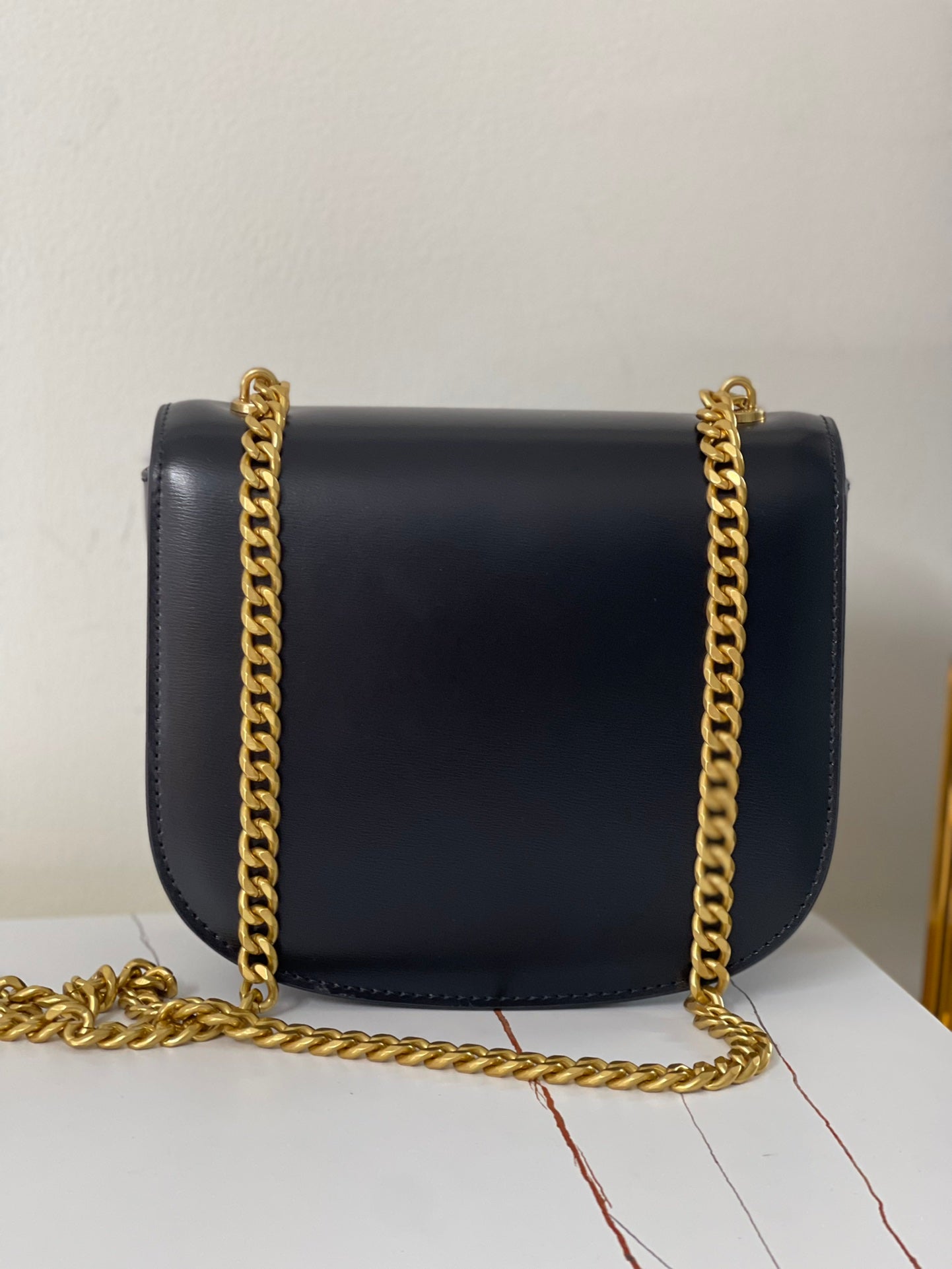 CELINE TRIPHOME 19 SADDLE BAG BLACK CALFSKIN