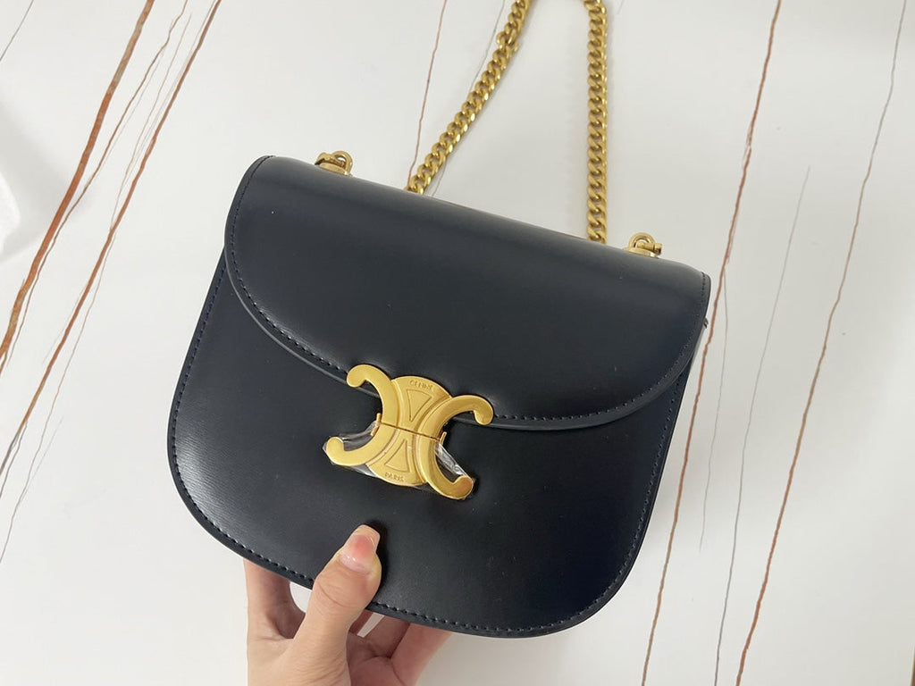 CELINE TRIPHOME 19 SADDLE BAG BLACK CALFSKIN