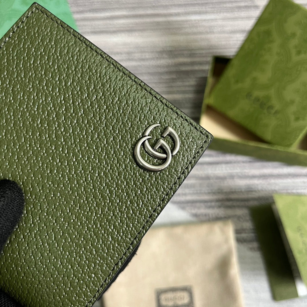 GUCCI MARMONT BIFOLD WALLET 11 IN ARMY GREEN LAMBSKIN