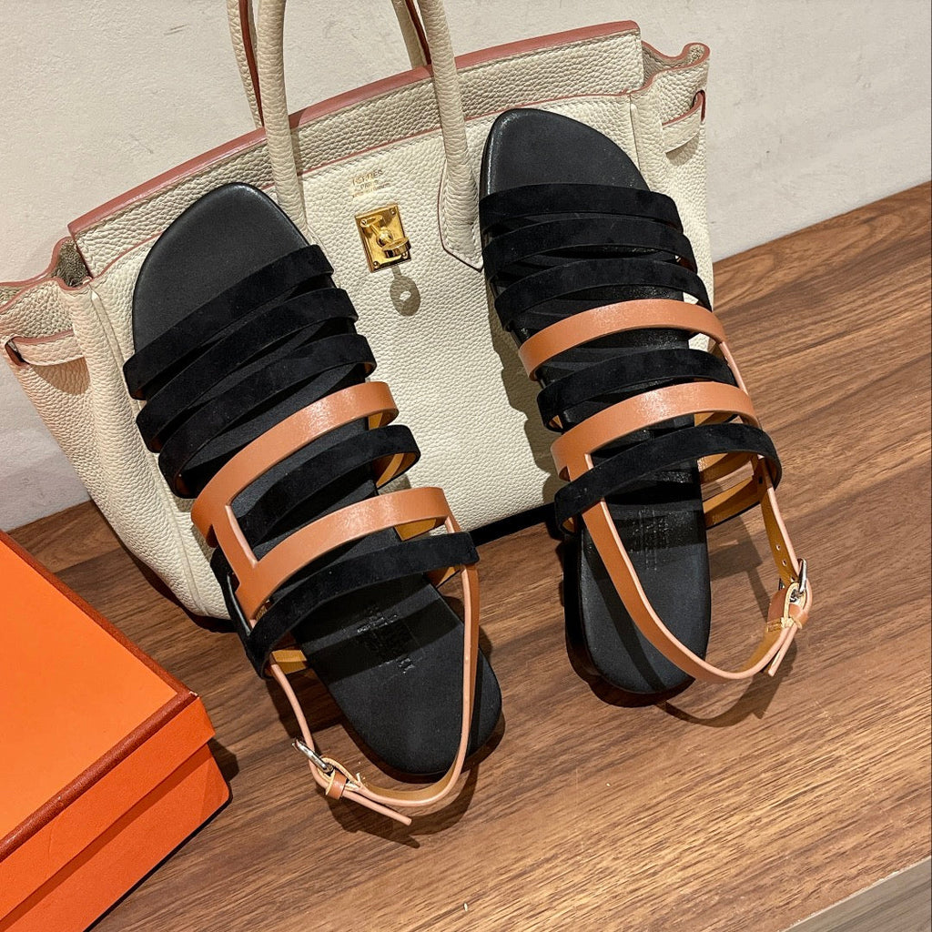 HERMES EPHESE SANDAL BLACK CALFSKIN