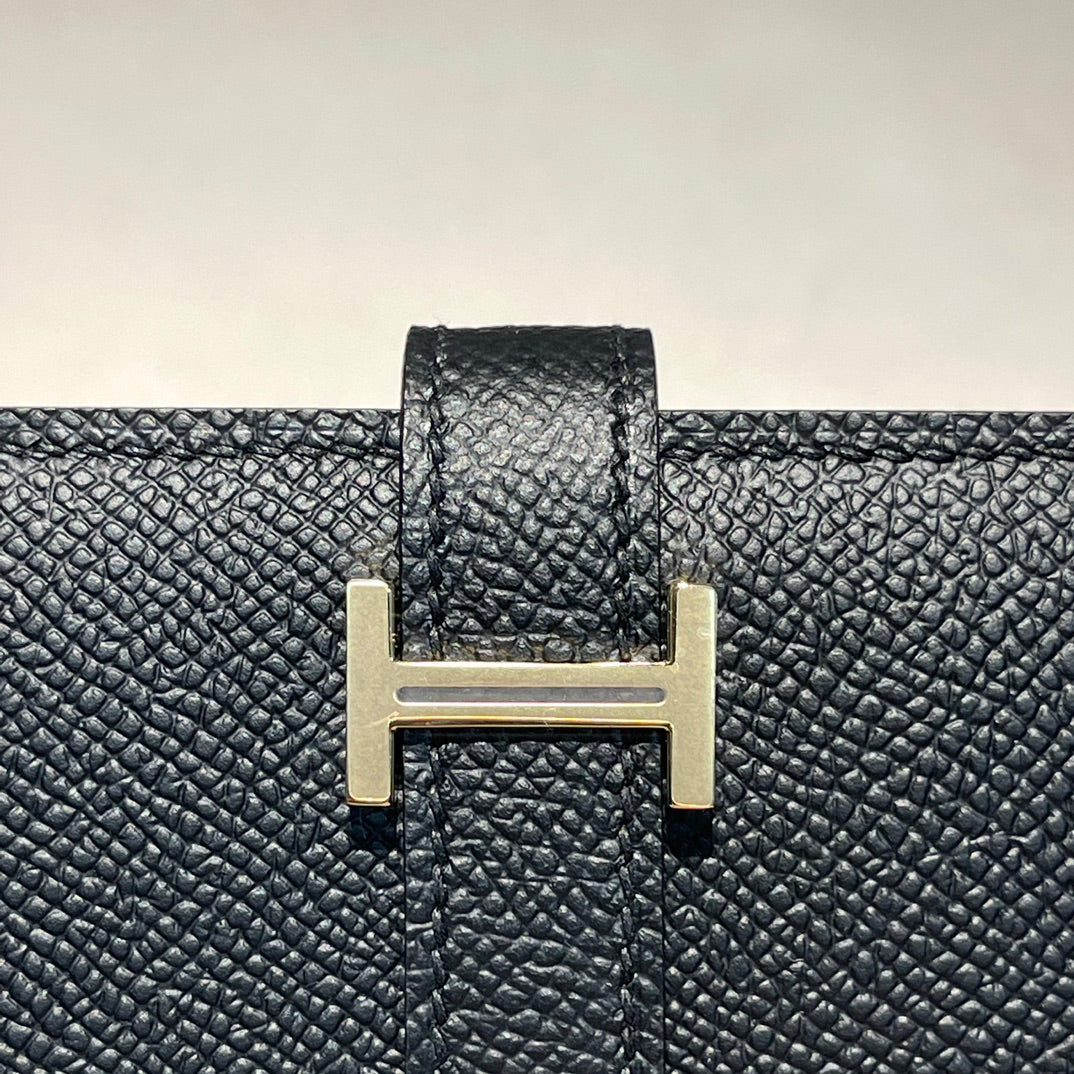 HERMES BEARN WALLET 17.5 BLACK EPSOM GOLD HARDWARE