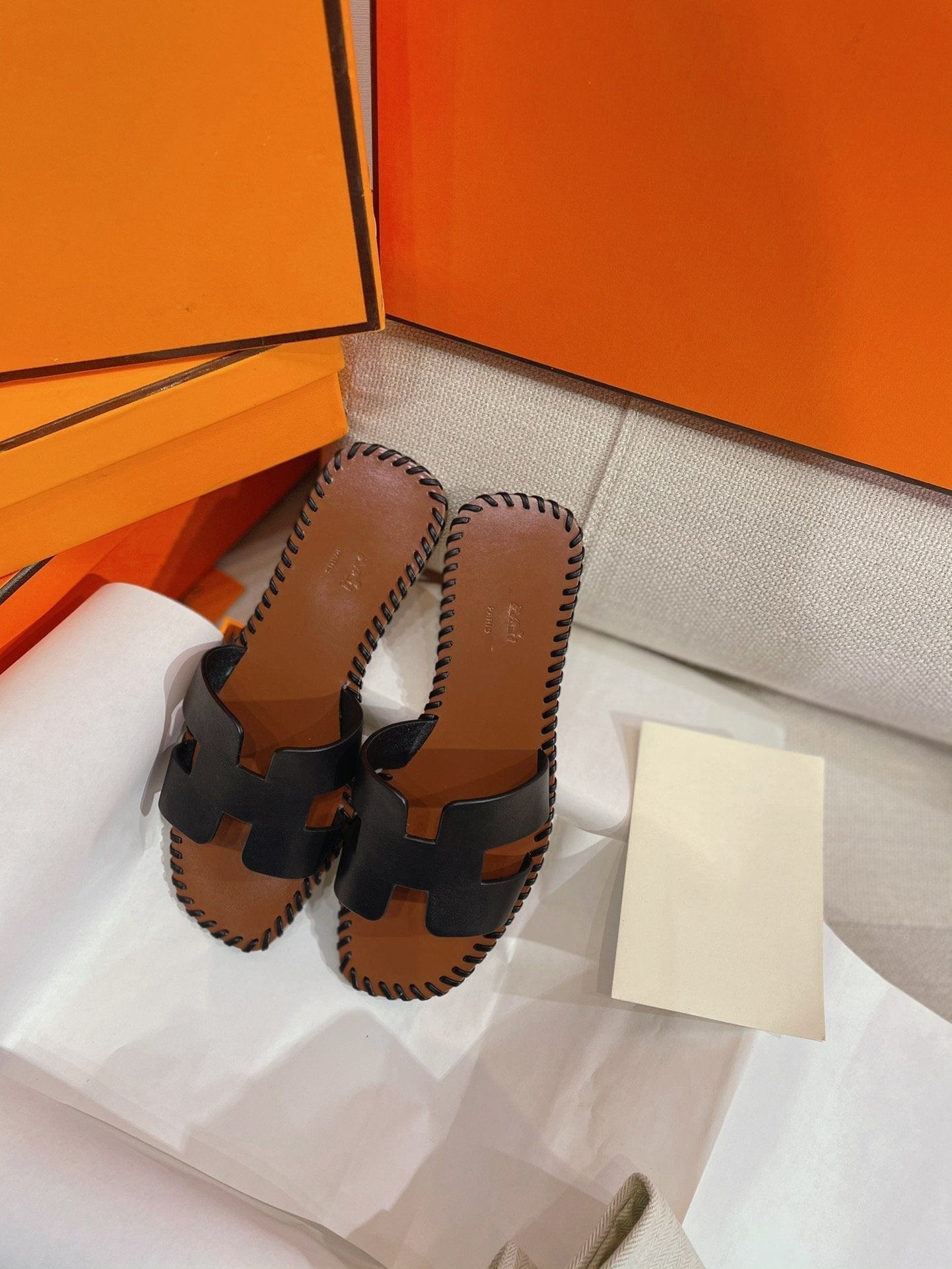 HERMES 0RAN SANDAL Braided Calfskin BLACK