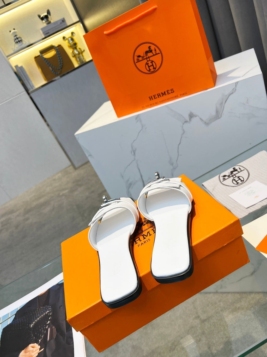 HERMES Giulia Sandal White Calfskin