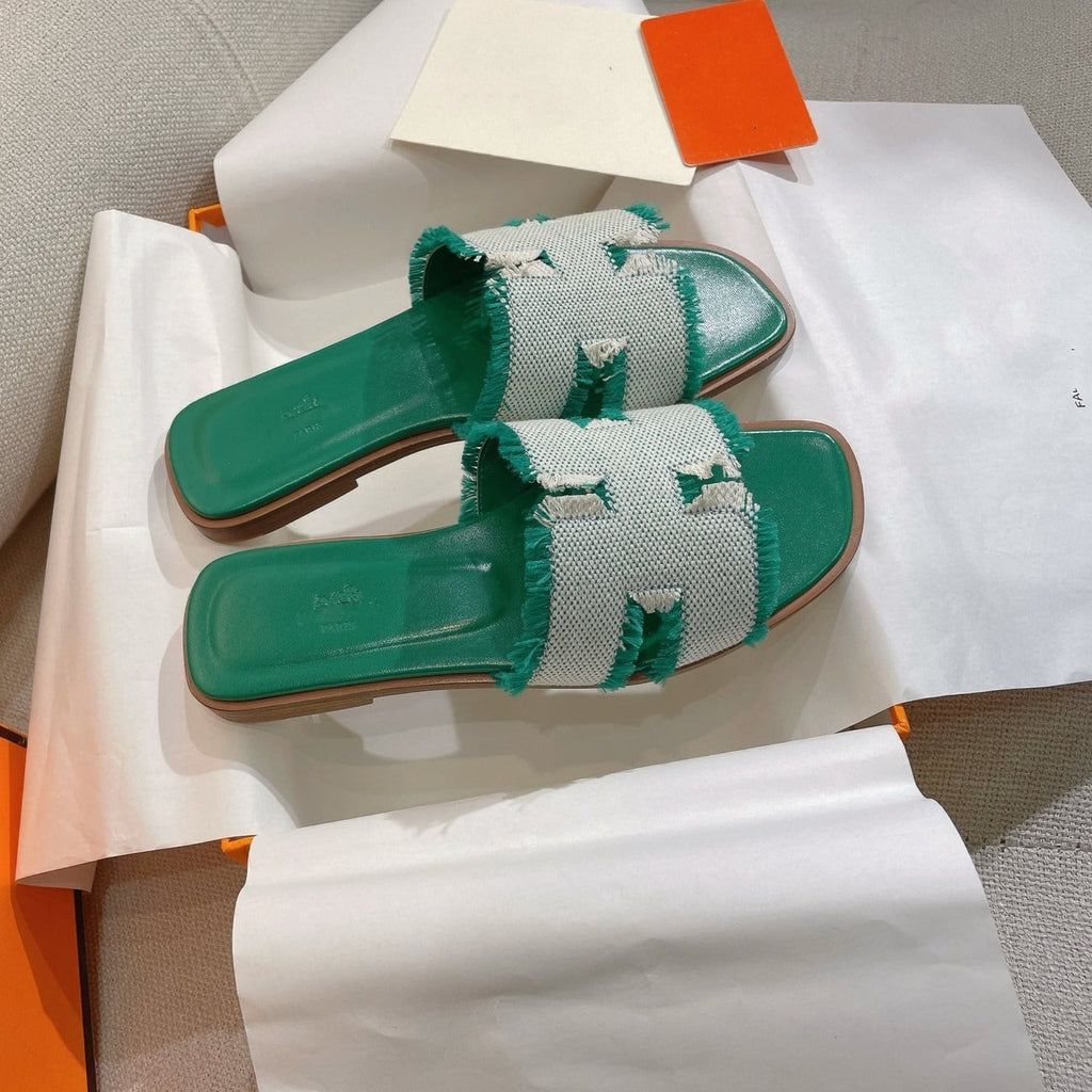 HERMES 0RAN SANDAL TEAL BLUE CANVAS