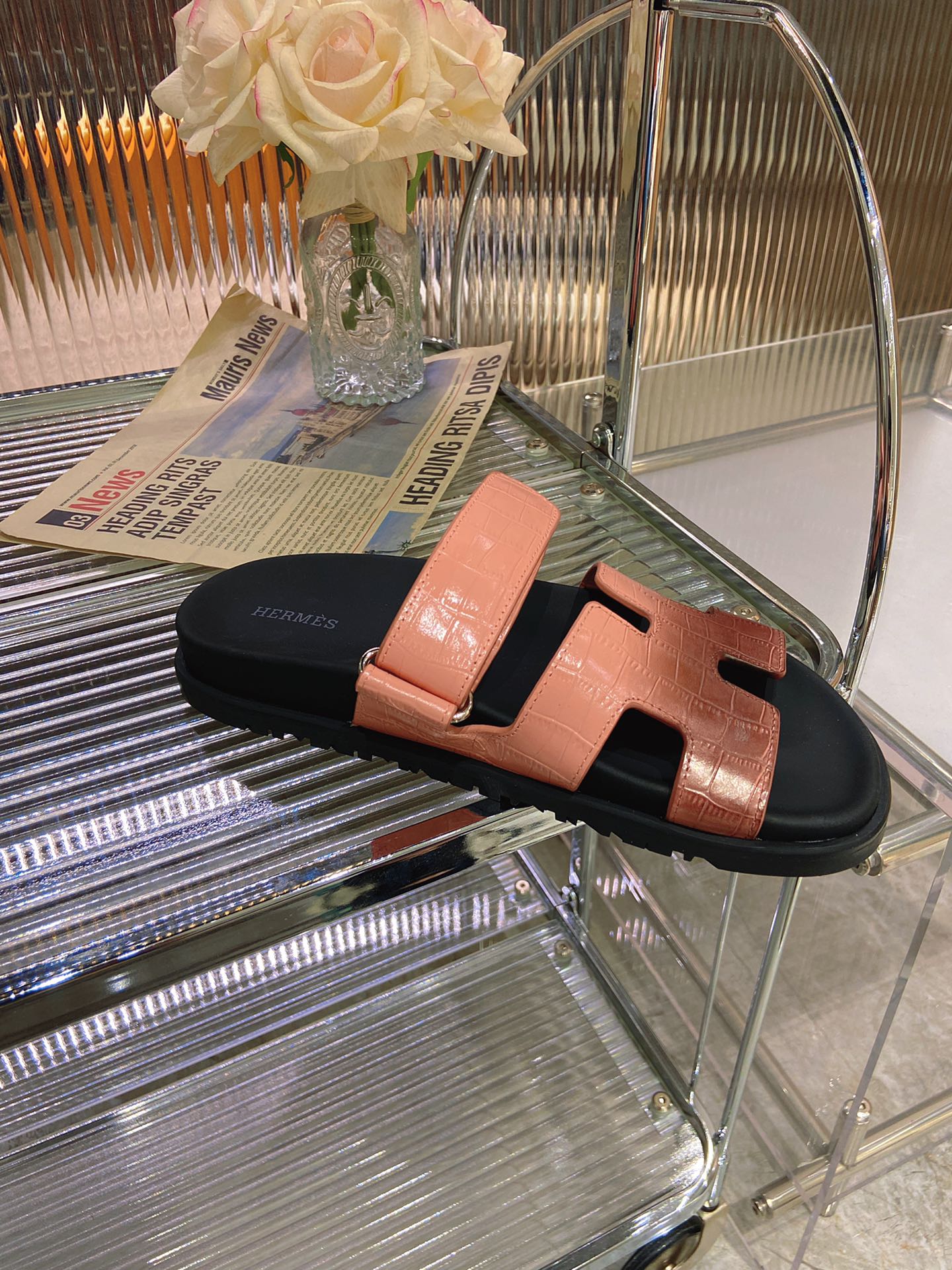 HERMES CHYPRE SANDAL OMBRE LIGHT PINK BROWN CALFSKIN