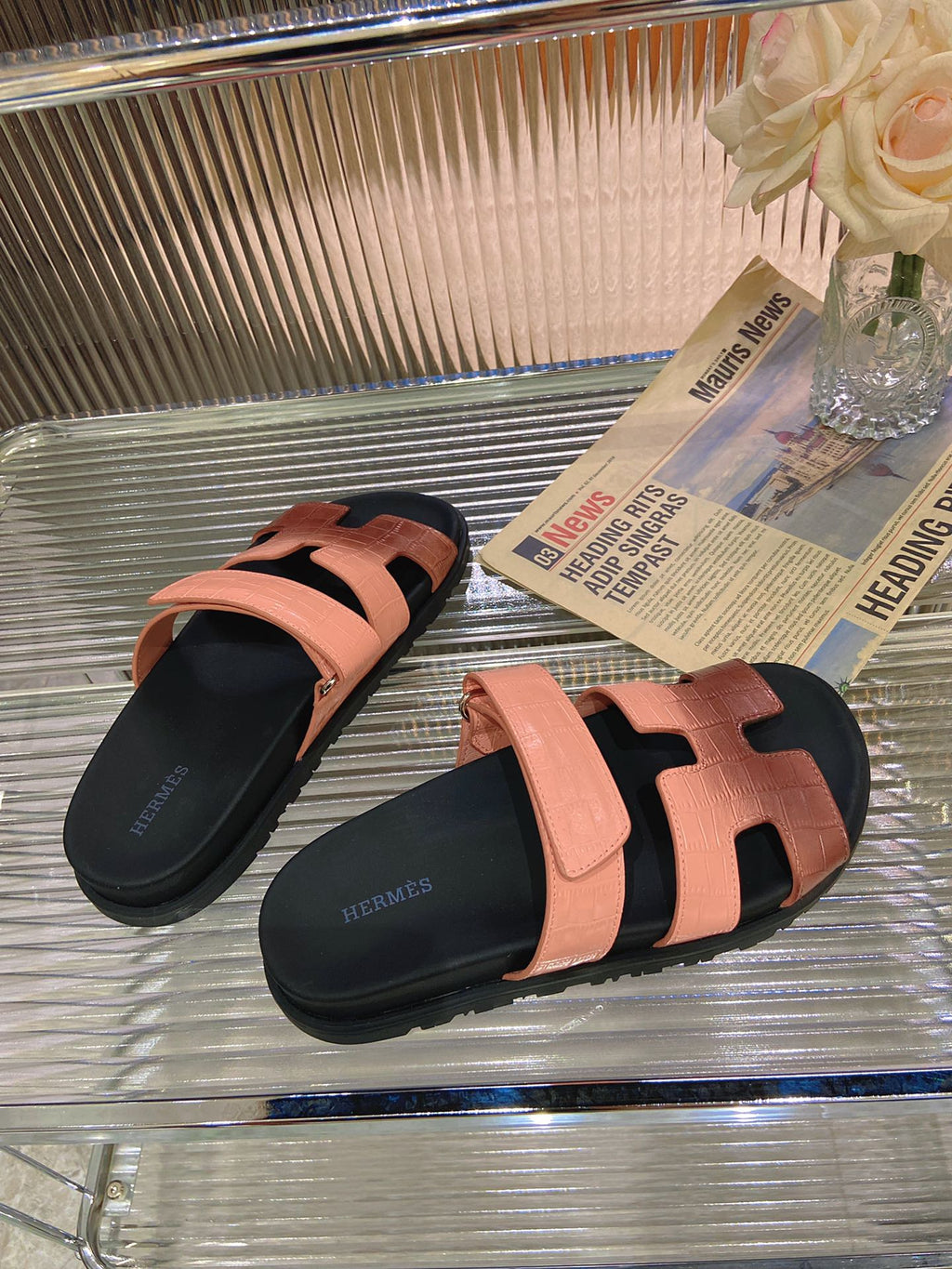 HERMES CHYPRE SANDAL OMBRE LIGHT PINK BROWN CALFSKIN