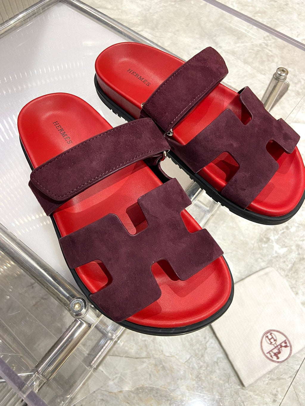 HERMES CHYPRE SANDAL CHERRY MIX JAM SUEDE