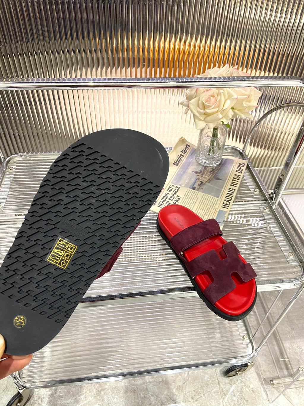 HERMES CHYPRE SANDAL CHERRY MIX JAM SUEDE