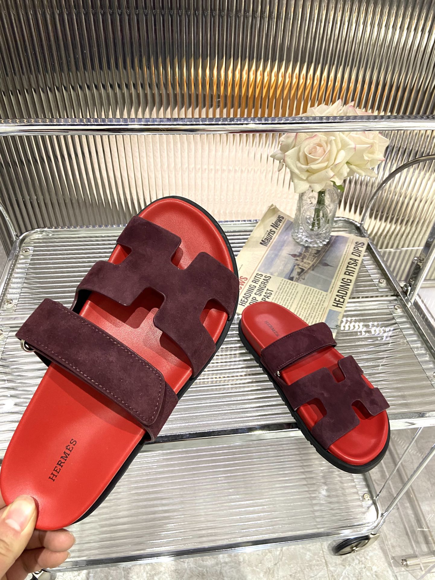 HERMES CHYPRE SANDAL CHERRY MIX JAM SUEDE