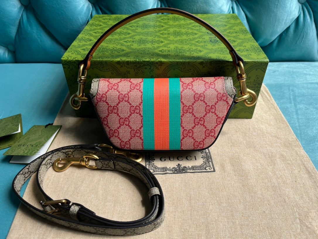 GUCCI MINI 13 HANDBAG IN LIGHT PINK AND BEIGE CANVAS