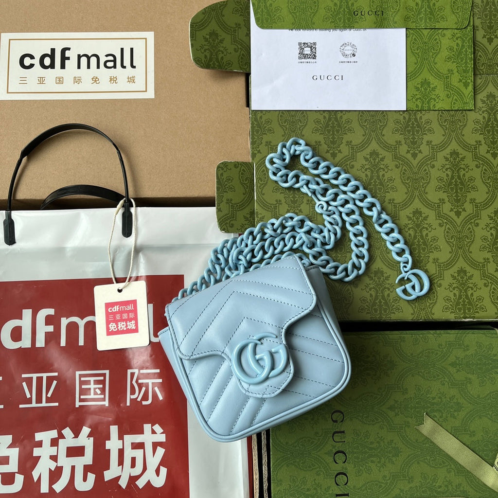 GUCCI MARMONT BAG 12 IN SKY BLUE CALFSKIN