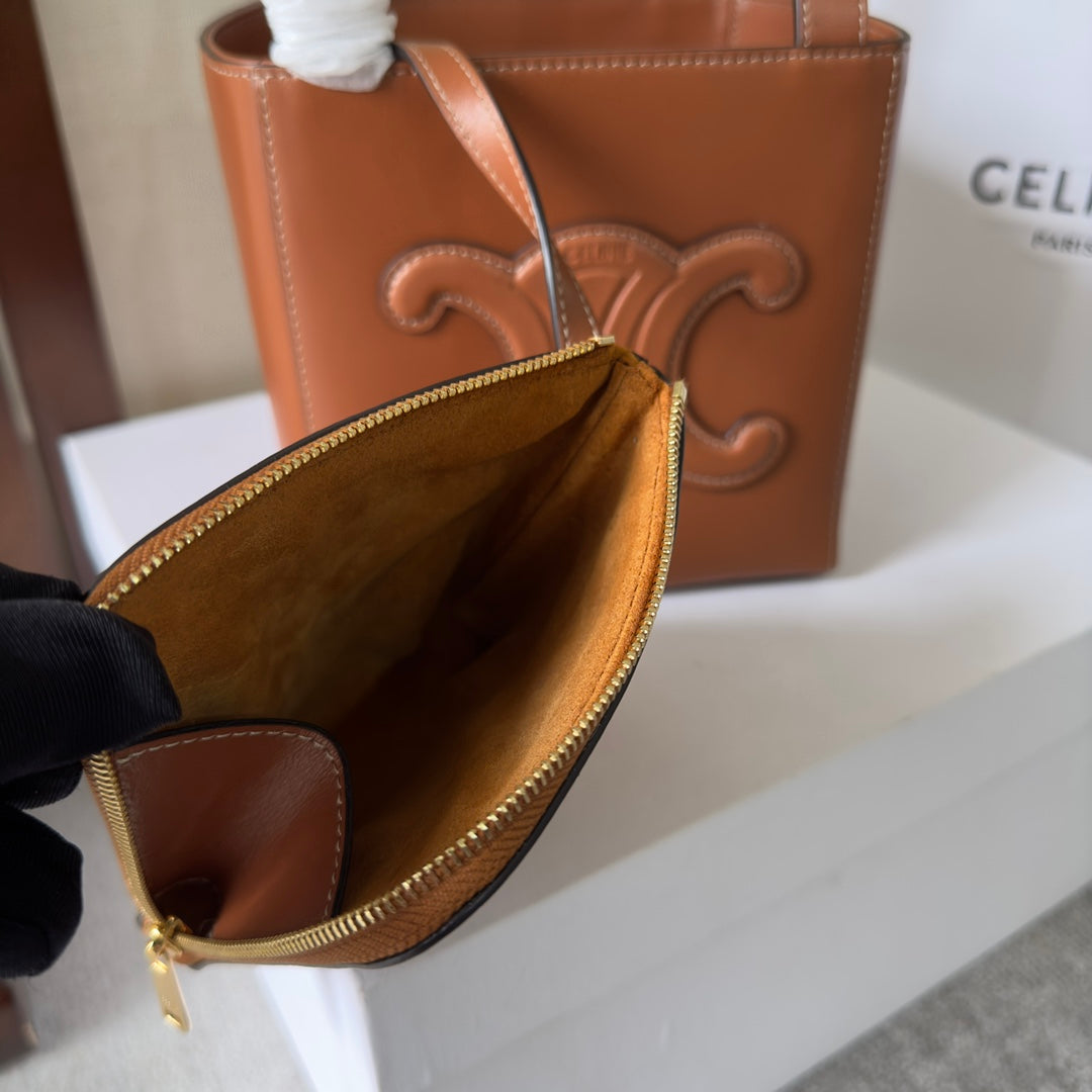 CELINE CUIRTRIOMPHE 15 BROWN IN STOCK JAPAN HANDBAG CALFSKIN