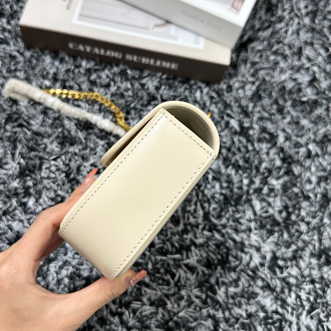 CELINE TRIPHOME 20 WHITE COWHIDE LEATHER CHAIN STRAP BAG